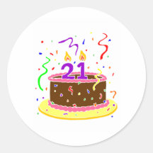 21st Birthday Cake Round Stickers