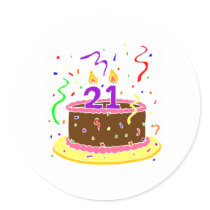 21st Birthday Cake Round Stickers