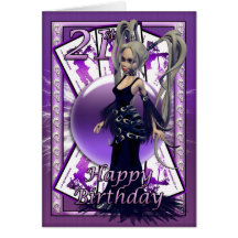 21st Birthday Card Gothic Doll, skuls, orb, cards