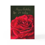 21st Birthday Card with a classic red rose