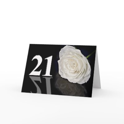 21st Birthday Card with a classic white rose by Eggznbeenz