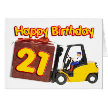 21st birthday card with a fork lift truck