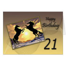 21st Birthday card with rearing horses