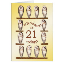 21st birthday, Curious owls card.