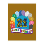 21st Birthday Gifts with Assorted Balloons Design Postcards