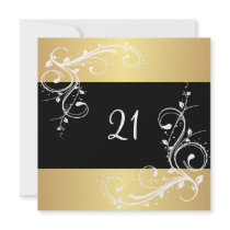 21st Birthday Party Black Gold White Floral Personalized Announcements