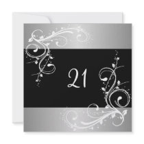 21st Birthday Party Black Silver White Floral Personalized Invite