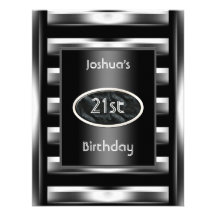21st Birthday Party Elegant Black Metal Men 3 Personalized Announcement
