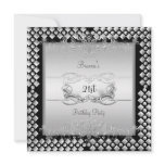 21st Birthday Party Elegant Silver Black Custom Invites