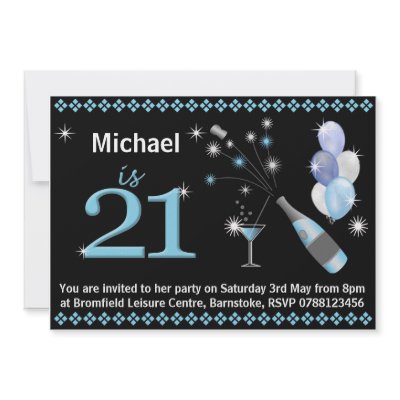 21st Birthday Party Invitations - Black & Blue by stylishdesigns