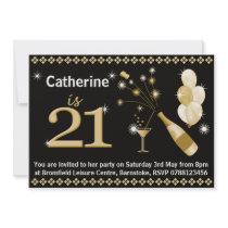 21st Birthday Party Invitations - Black & Gold