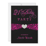 21st Birthday Party Invitations - Hot Pink Zebra