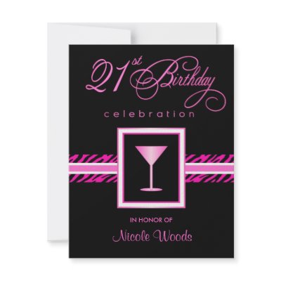 21st Birthday Party Invitations - Hot Pink Zebra by SquirrelHugger