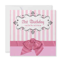 21st Birthday Party Invitations - Pink & White