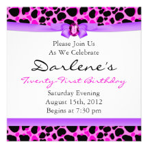 21st Birthday Party Leopard Funky Diva Pink Announcements