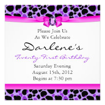 21st Birthday Party Leopard Funky Diva Purple Custom Invite