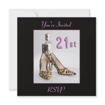 21st Birthday Party Leopard Shoe Invitation