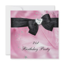 21st Birthday Party Pink Black White Personalized Invitation