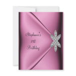 21st Birthday Party Pink Silk Diamond Jewel Custom Announcements