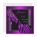 21st Birthday Party Shoe Purple Black Zebra invitations