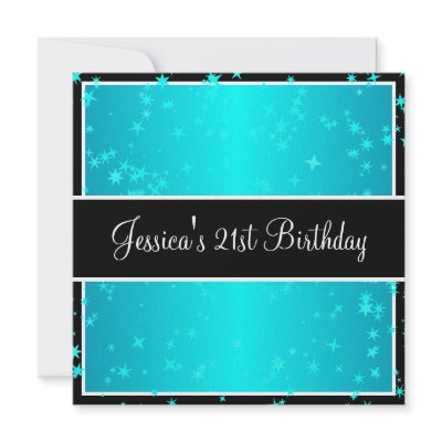 21st Birthday Party Turquoise Stars Black & White Custom Announcement by eventpartyinvitation