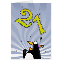 21st Birthday - Penguin Surprise Card