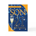 21st Birthday Son - Champagne Glass Cards