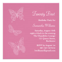 21st Butterfly Birthday Invitation (pink)