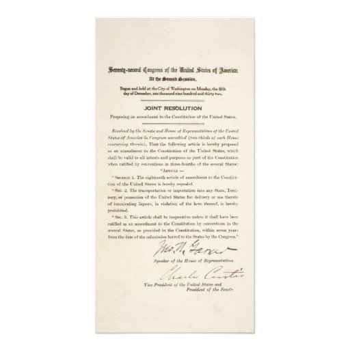 21st Constitutional Amendment Ending Prohibition Photo Card Template