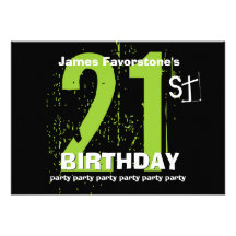21st Modern Birthday Party Green and Black W1797 Personalized Invitations
