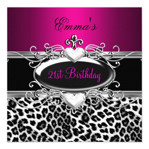 21st Party Silver Pink Black White Leopard Personalised Announcement