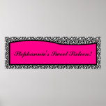22.5"x7.5" Personalised Banner Hot Pink Zebra Prin