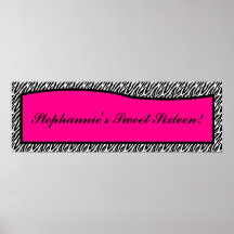 22.5"x7.5" Personalised Banner Hot Pink Zebra Prin Poster