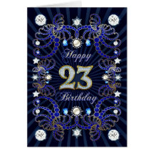 23rd birthday card with masses of jewels