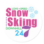 24/7 Snow Skiing Round Stickers