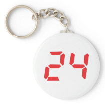 24 twenty-four red alarm clock digital number key chains