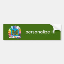 24th Birthday Gifts with Assorted Balloons Design Bumper Stickers