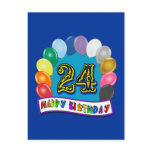 24th Birthday Gifts with Assorted Balloons Design Postcards