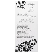 25 4x9 Wedding Program Black White Floral Filigree