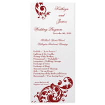 25 4x9 Wedding Program Crimson Red Floral Filigree