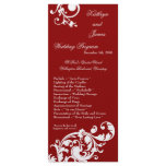 25 4x9 Wedding Program Crimson Red Floral Filigree Personalized Rack Card