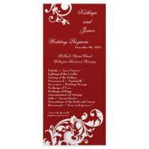 25 4x9 Wedding Program Crimson Red Floral Filigree