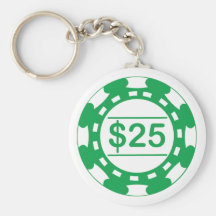 $25 Denomination Casino Chip Green Keychain