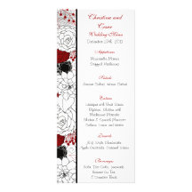 25 Menu Cards Black Flowers Red leaves Customized Rack Card