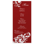 25 Menu Cards Crimson Red Floral Filigree Flower Rack Card Template