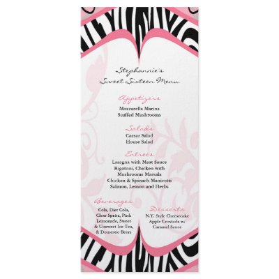 25 Menu Cards Girly Butterfly Zebra Print Pattern by AnnLeeDesigns