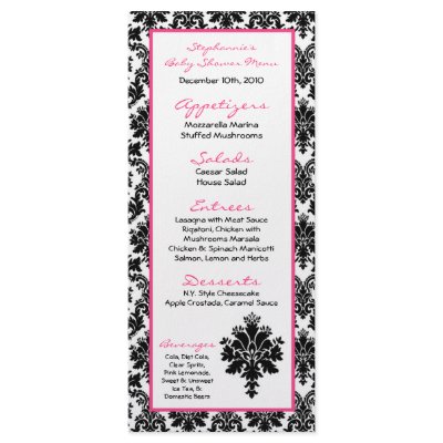25 Menu Cards Hot Pink Black Damask by AnnLeeDesigns