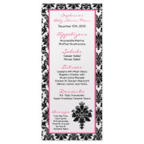 25 Menu Cards Hot Pink Black Damask