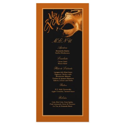 25 Menu Cards Mis XV Orange Black Party by AnnLeeDesigns