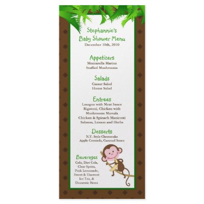 25 Menu Cards Monkey Swing Jungle Safari Zoo Anima by AnnLeeDesigns